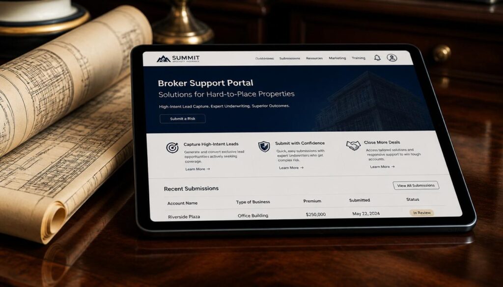 High-intent lead capture portal for hard-to-place property and roof-condition insurance carriers.