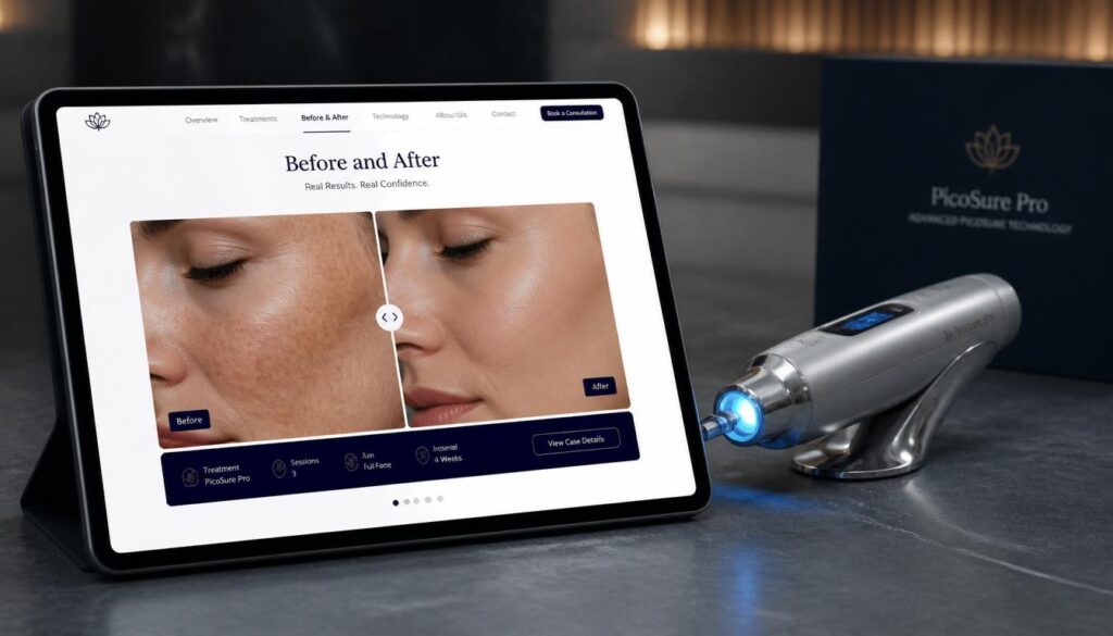 Interactive, responsive Before and After gallery interface design for high-converting plastic surgery websites.