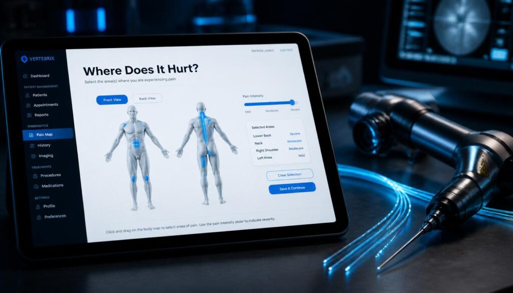 Highly accessible, interactive patient UX design and condition mapping for pain management websites.