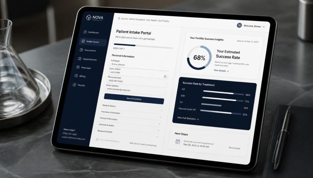 Secure patient portals and transparent data dashboards for fertility clinic websites.