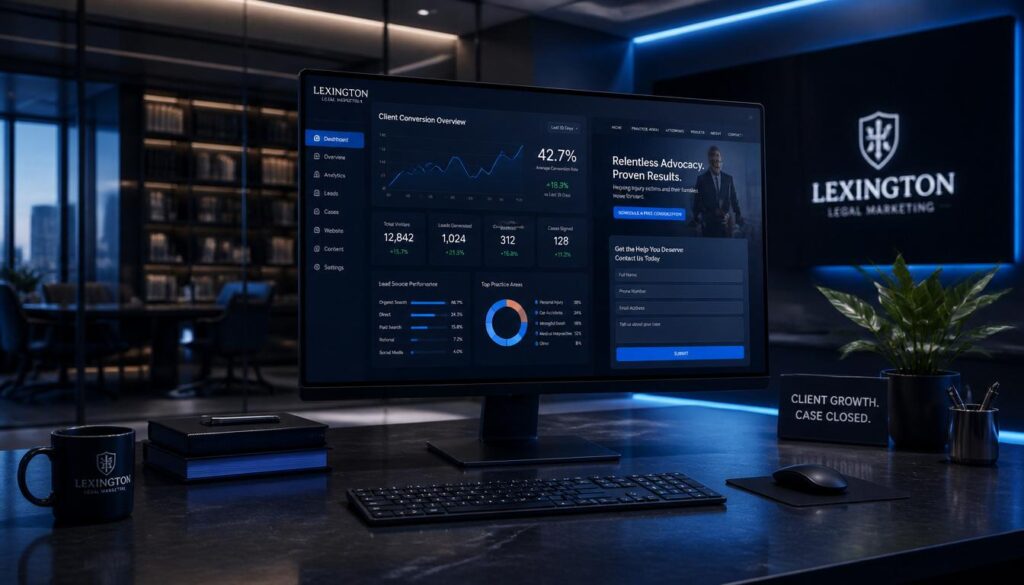 Digital marketing and conversion rate optimization dashboard for US law firm websites.