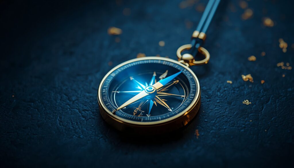 A glowing compass intersecting with fiber optics, symbolizing clear navigation and guidance on a law firm website.