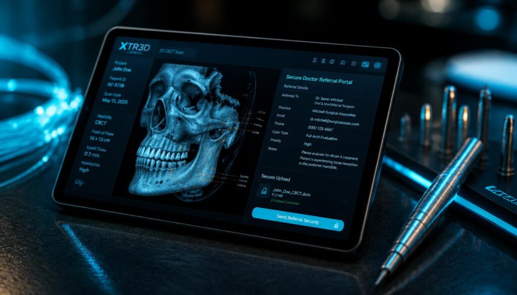 Secure doctor-to-doctor referral gateway and HIPAA-compliant CBCT upload portal for maxillofacial surgeons.