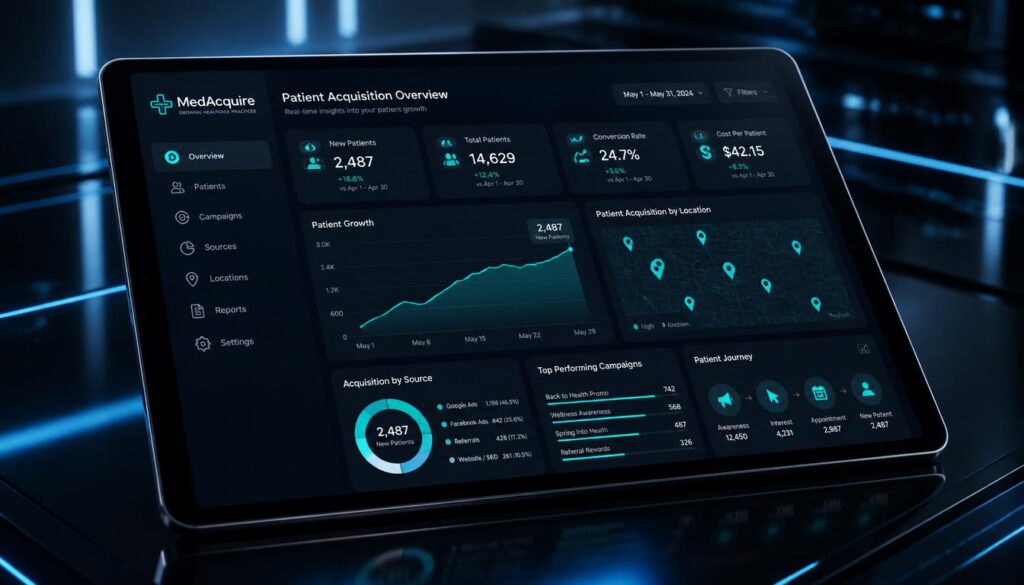 SEO dashboard for tracking patient acquisition and medical practice growth.