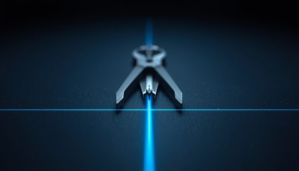 A precision drafting compass resting on a glowing cyan grid, representing accurate and aligned professional website design.