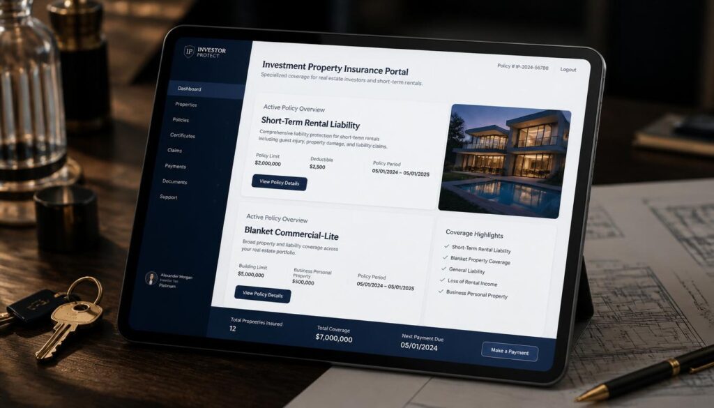 Secure digital portal for short-term rental liability and commercial-lite blanket property insurance.