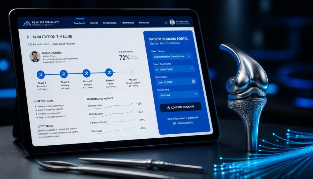 High-performance patient user experience and interactive sports medicine rehabilitation portal design.
