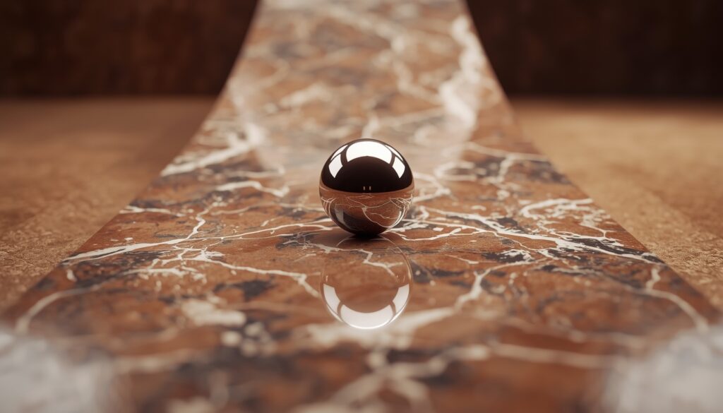 A flawless chrome sphere rolling smoothly down a polished marble ramp, representing a frictionless user experience.