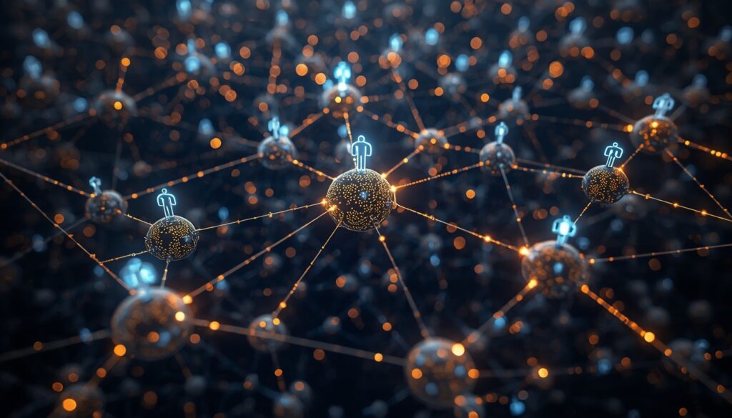 A glowing AI neural network connecting multiple healthcare clinic locations, representing long-term SEO consistency and growth.