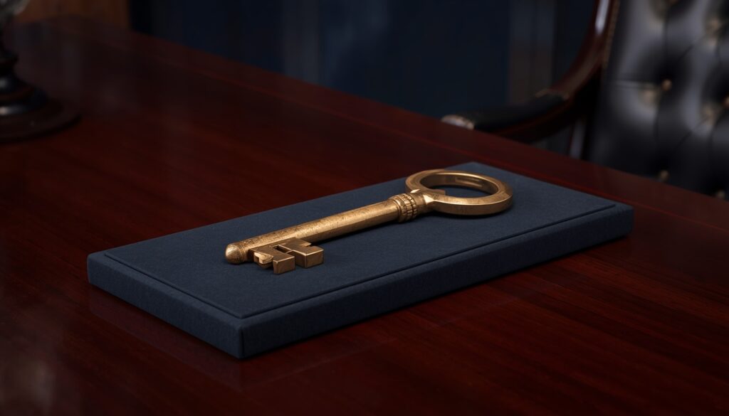 A custom-forged brass skeleton key resting on a velvet pad, symbolizing the precise targeting of high-intent long-tail keywords for auto insurers.