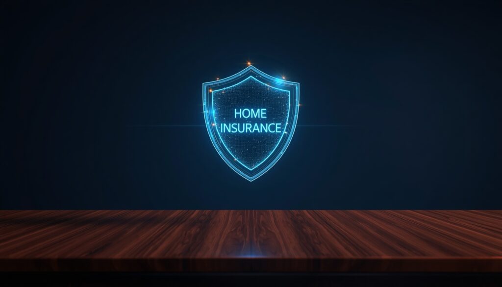 A 3D digital shield glowing with cyan and gold energy, representing home insurance marketing strategies and local SEO dominance.