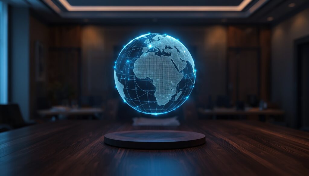 A glowing digital globe symbolizing online search engine visibility and client acquisition for immigration lawyers.