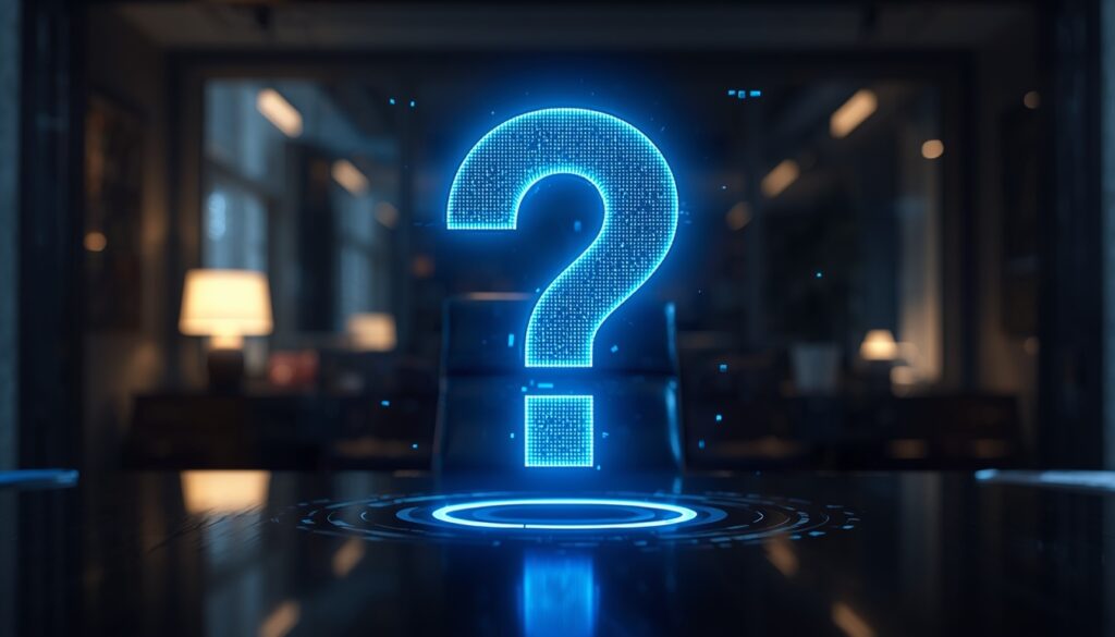 A glowing digital question mark symbolizing FAQ SEO traffic and lead generation for insurance agencies.