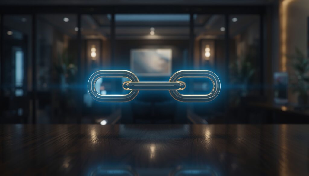 Glowing gold links symbolizing high-quality SEO backlinks and authority for insurance agencies.