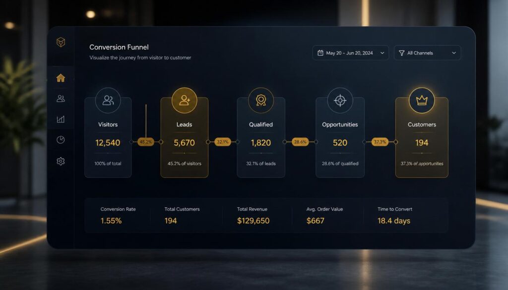 A digital ecosystem of interconnected nodes representing an optimized landing page conversion funnel.