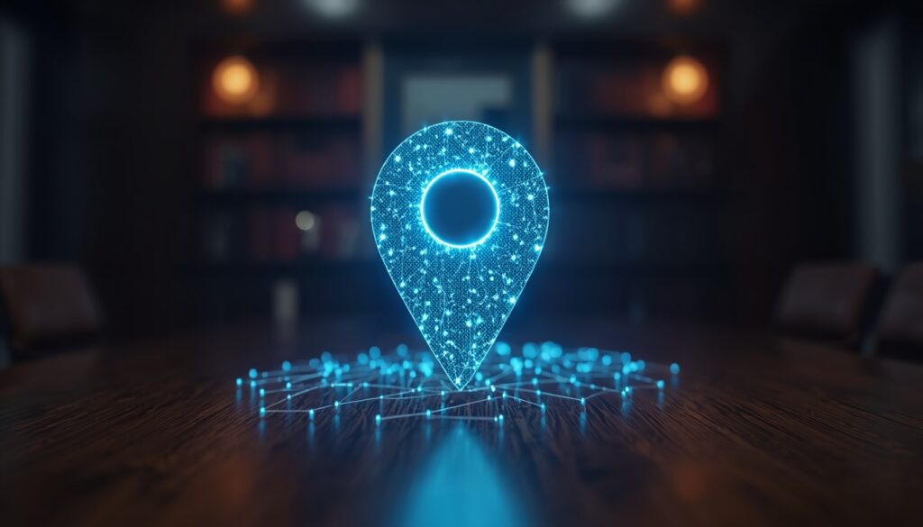 A glowing digital location pin symbolizing Google Maps rankings and local SEO visibility for law firms.